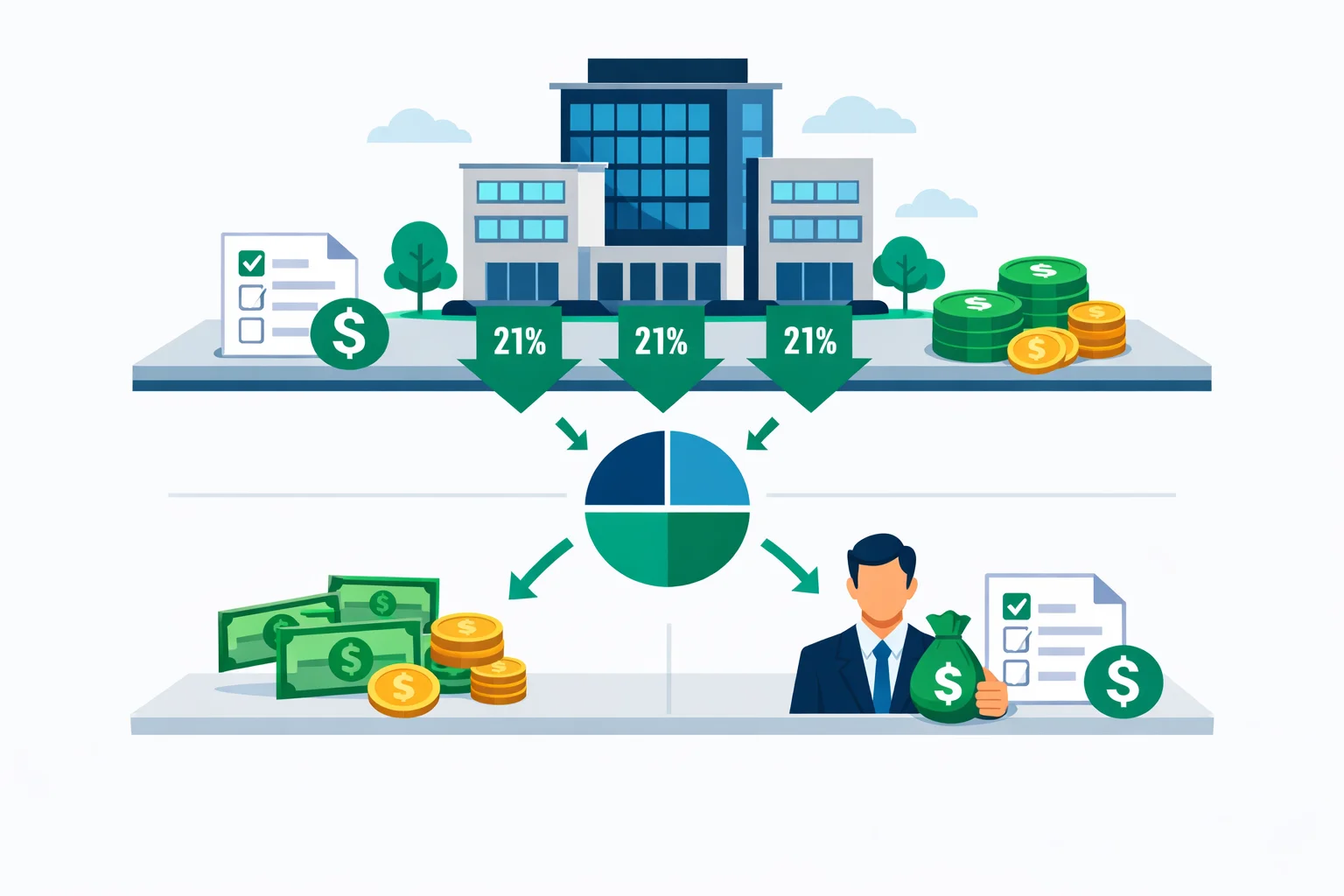 C Corp tax calculator showing double taxation breakdown with federal 21% corporate rate and dividend tax layers