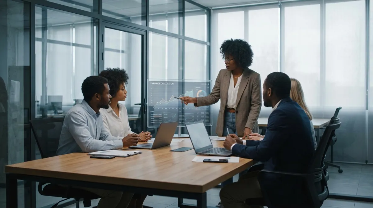 Variance Calculator Interface showing data input and statistical results