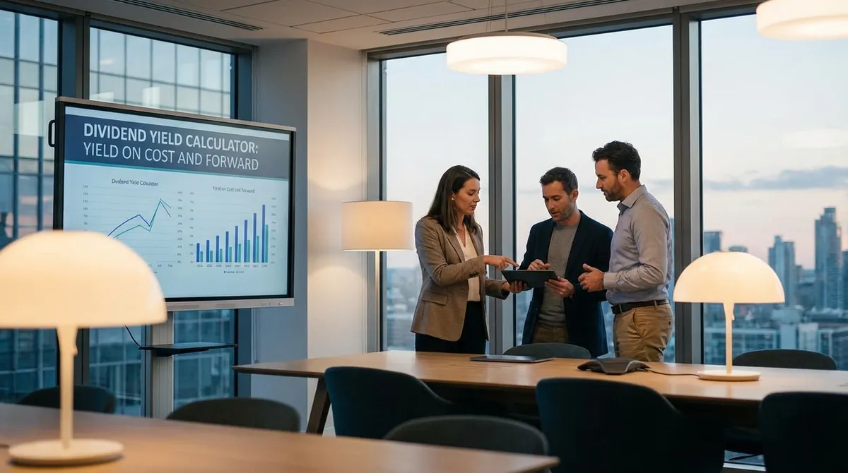 Dividend Yield Calculator Interface showing stock charts and coins