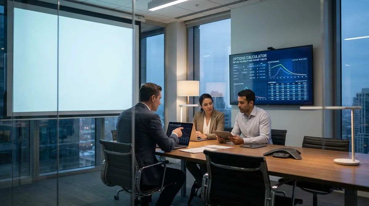 Options Calculator — Implied Vol & Payoff Tables Interface