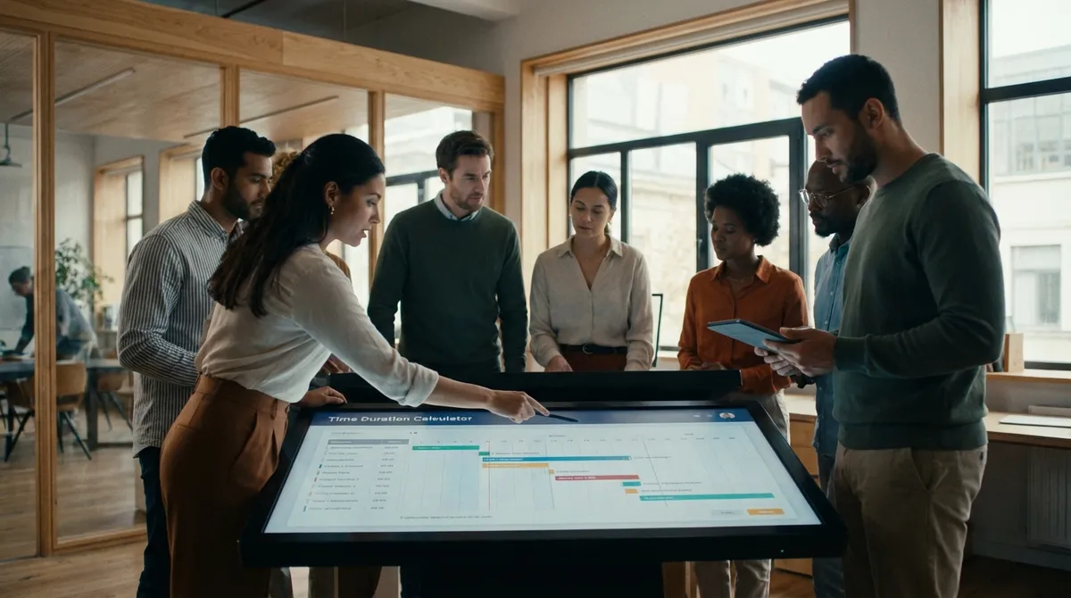 Time Duration Calculator Interface showing calendar and clock inputs