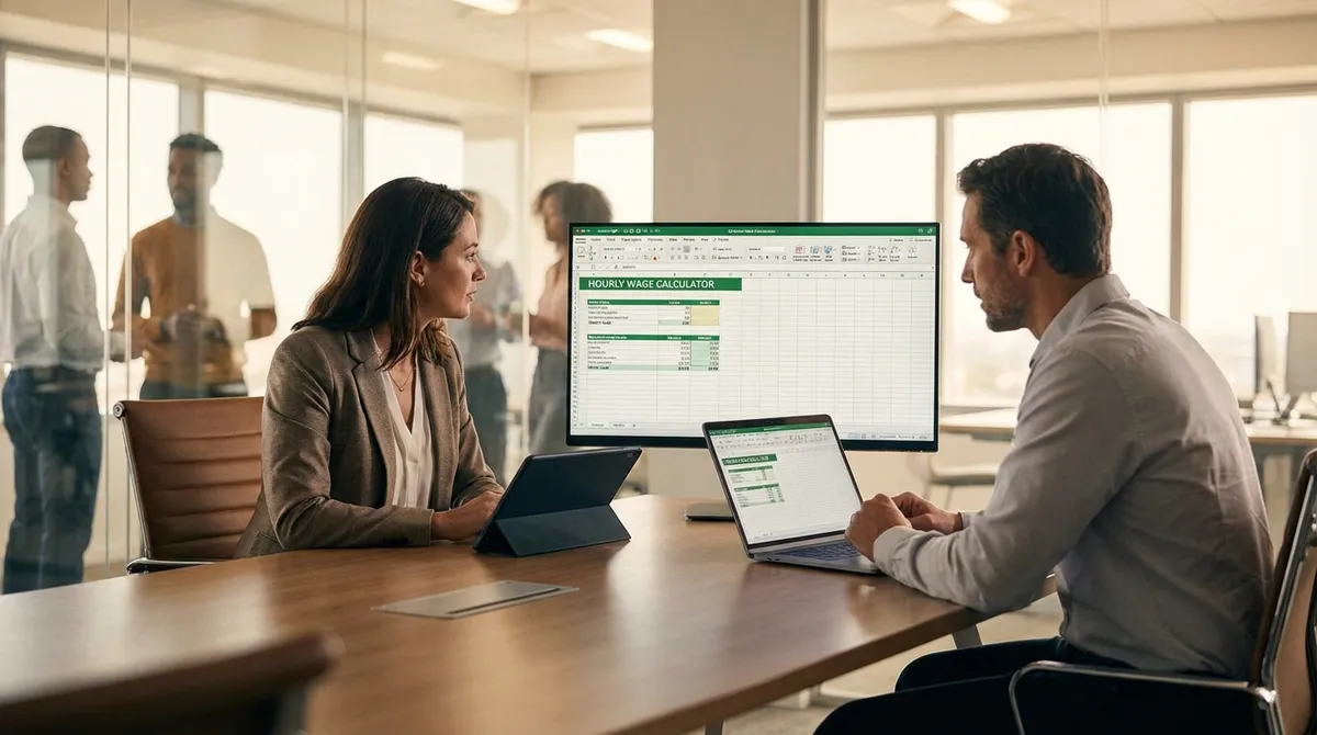 Hourly Wage Calculator showing pay rate and hours input