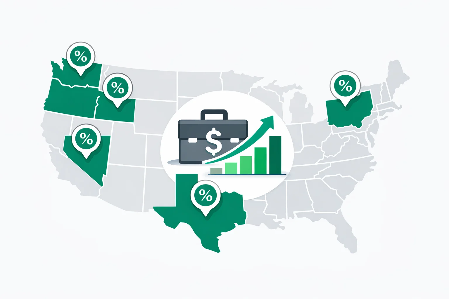 Gross receipts tax calculator showing Ohio CAT, Texas margin, and Washington B&O tax rates by state