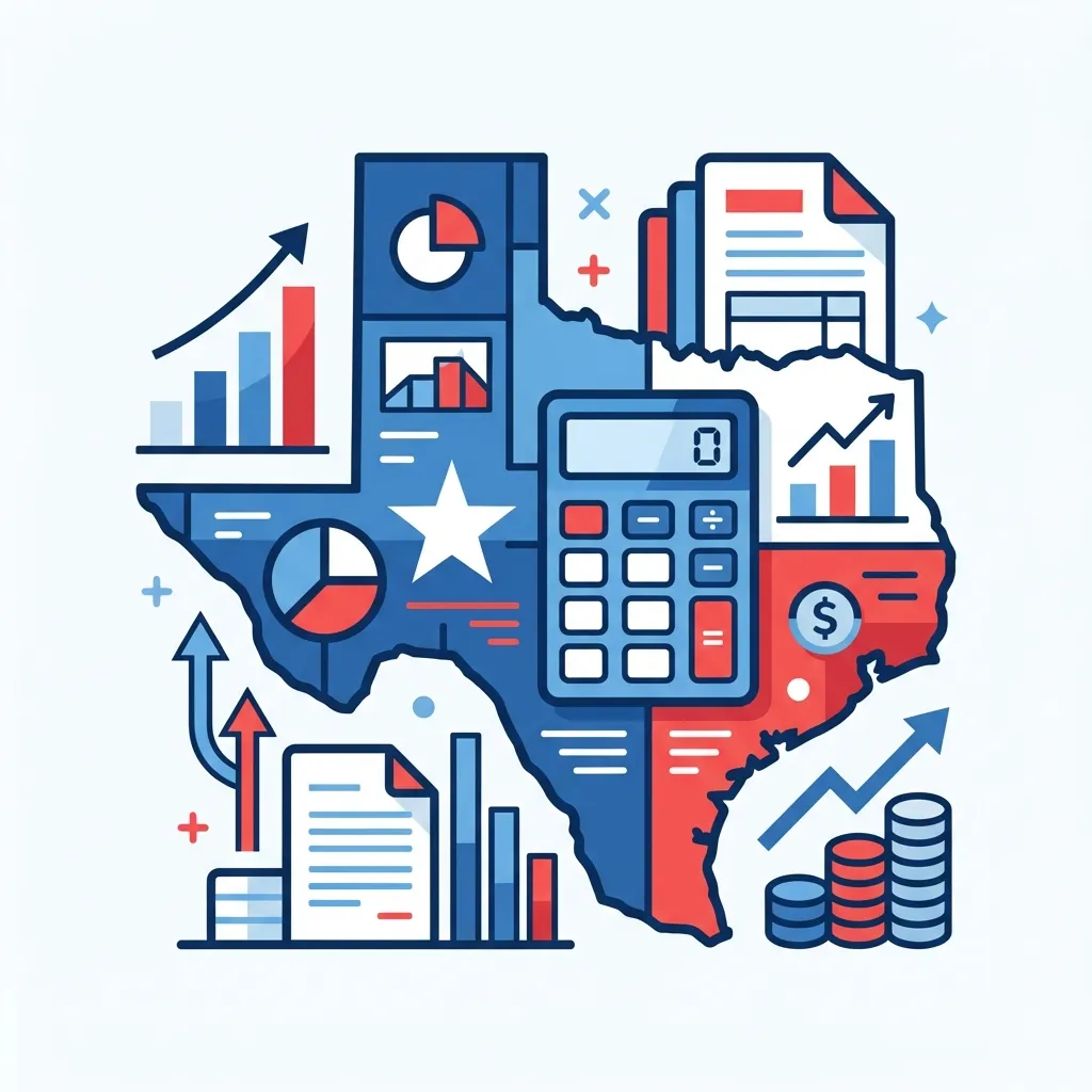 Illustration representing Texas taxes including sales and property tax concepts
