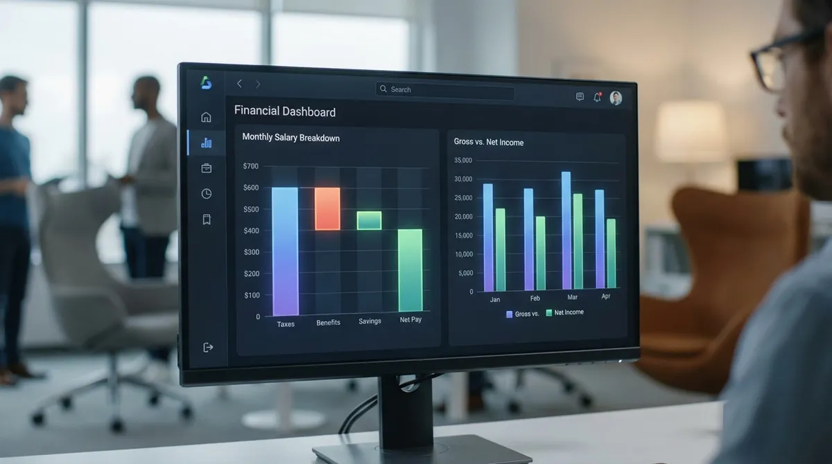 Monthly Salary Calculator Dashboard showing gross vs net income breakdown