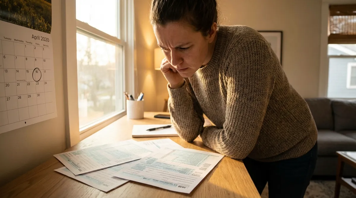 Person reviewing 2020 tax documents and stimulus check information
